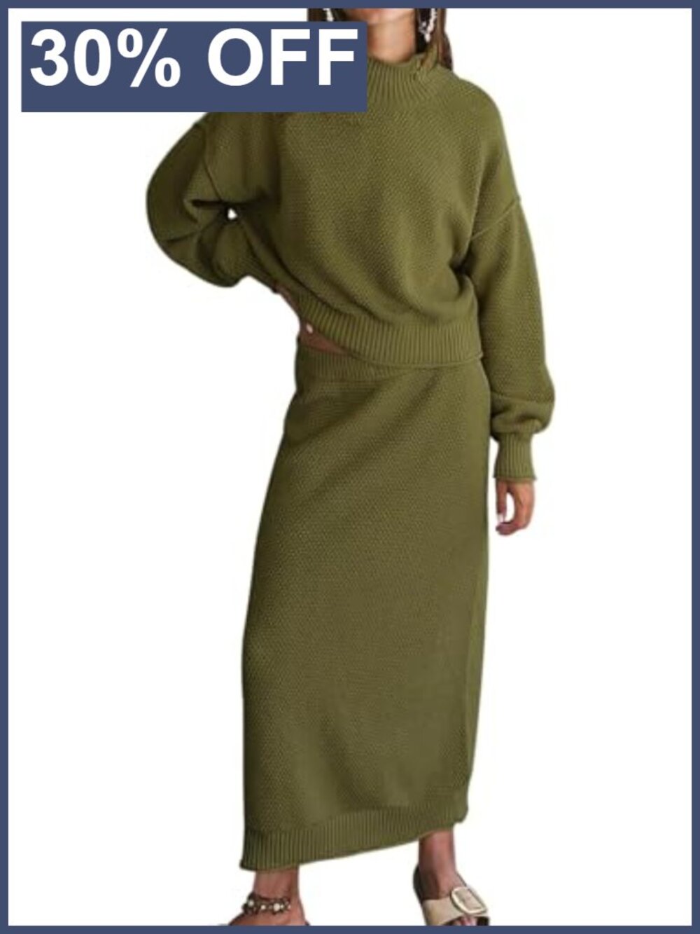Waffle Knit Turtleneck Pullover & Long Pencil Skirt 2-Piece Lounge Set
